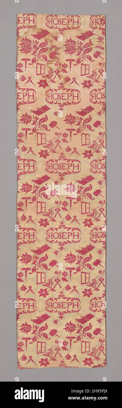 Panel, Angleterre, ch.1720. Motif floral avec outils de menuiserie et les lettres 'S.Ioseph', (St Joseph). Banque D'Images