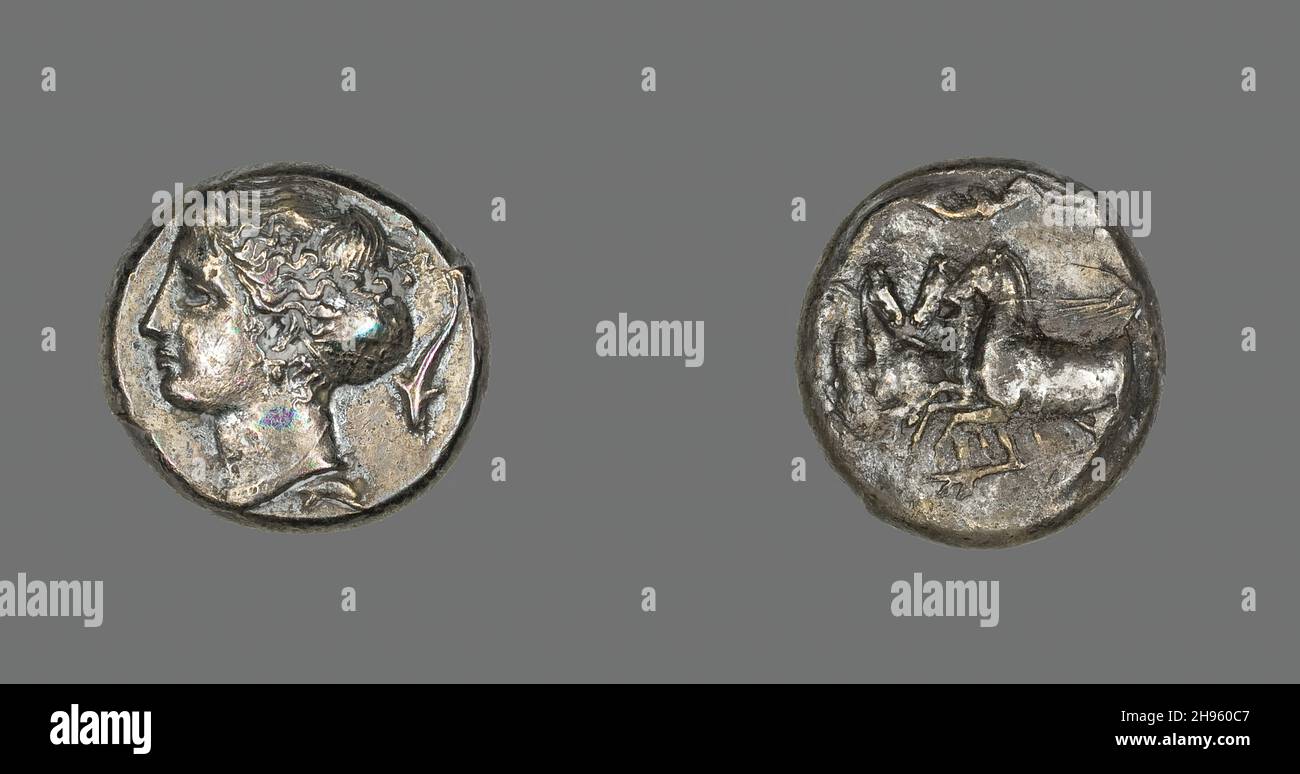 Tetradrachm (coin) représentant le Nymph Arethusa, 413-399 BCE. Banque D'Images