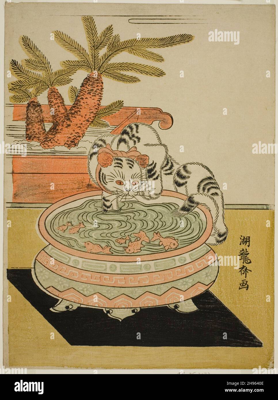 Pawing de chat à la pêche à l'or, vers le début des années 1770. Banque D'Images