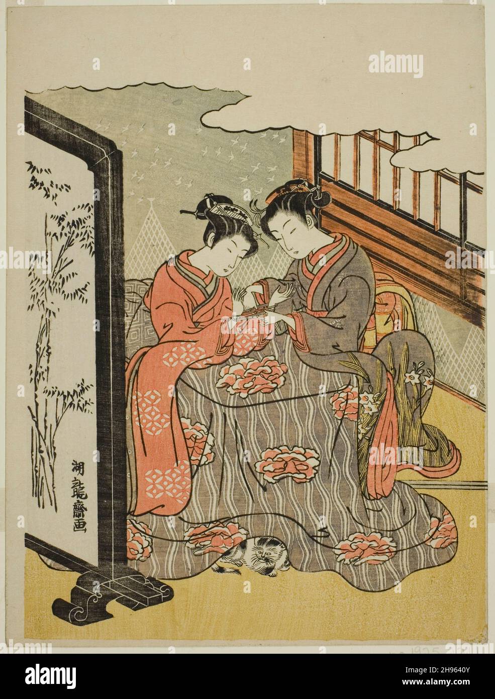 Deux jeunes femmes jouant au berceau de chat, c.1769. Banque D'Images