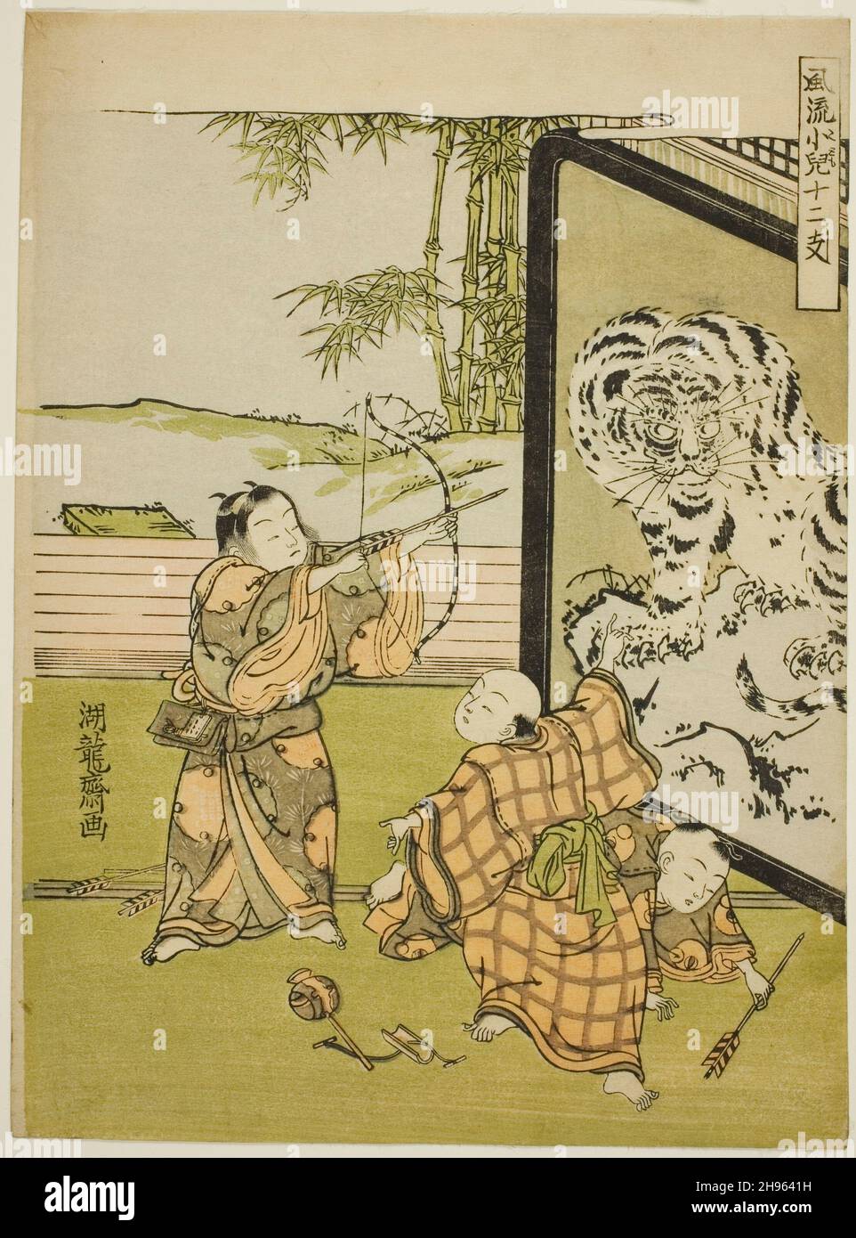Tigre, de la série "enfants à la mode avec les douze signes du zodiaque (Furyu kodomo juni shi)", c.1773. Banque D'Images