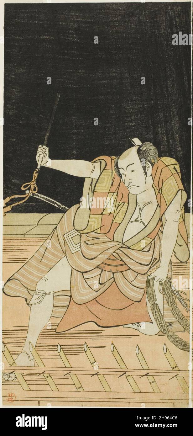 L'acteur Ichikawa Danjuro V comme Issun Tokubei dans l'Acte 8 de la pièce Natsu Matsuri Naniwa Kagami (miroir d'Osaka dans le Festival d'été), joué au Théâtre Morita du dix-septième jour du septième mois, 1779, c.1779. Banque D'Images