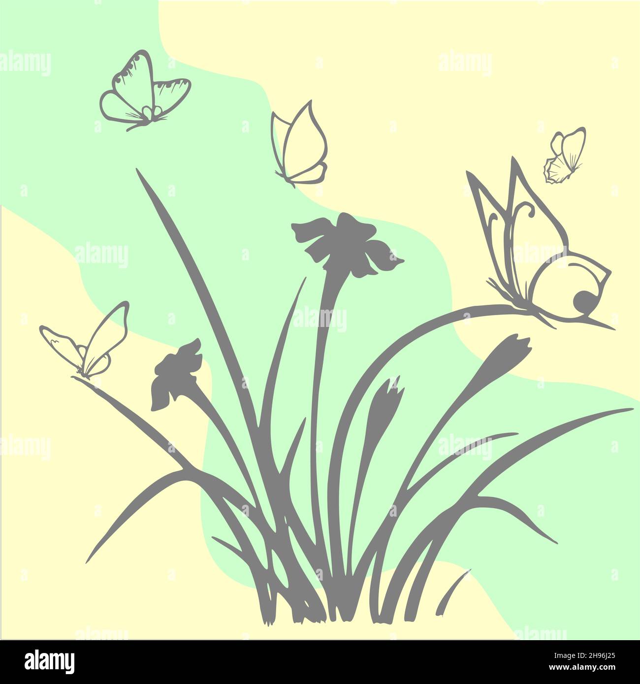 dessin de contour de fleurs et de papillons sur un fond abstrait Illustration de Vecteur