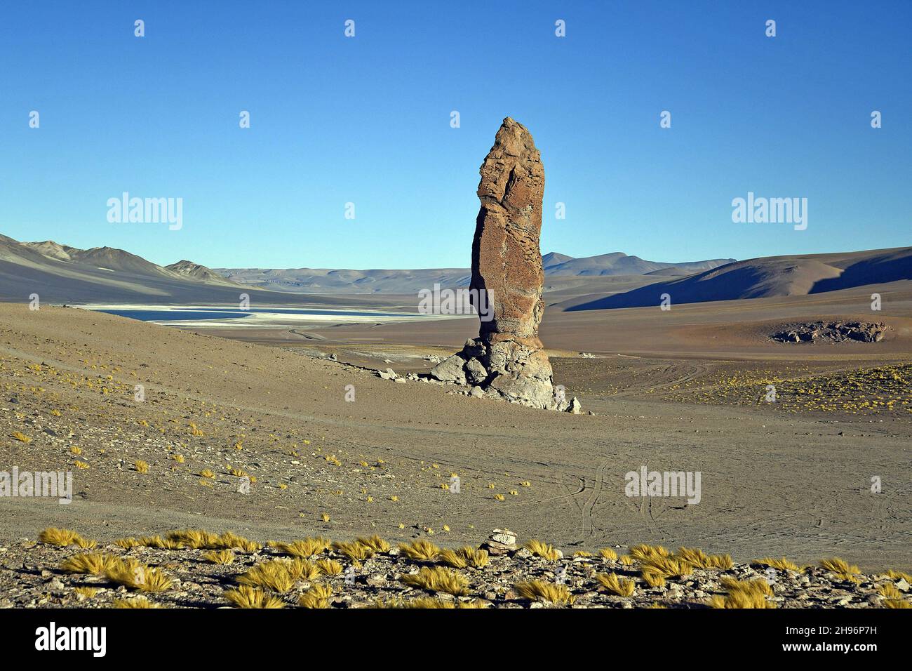 Monolithe géologique, connu sous le nom de Monjes de la Pakana dans le désert d'Atacama, au Chili Banque D'Images