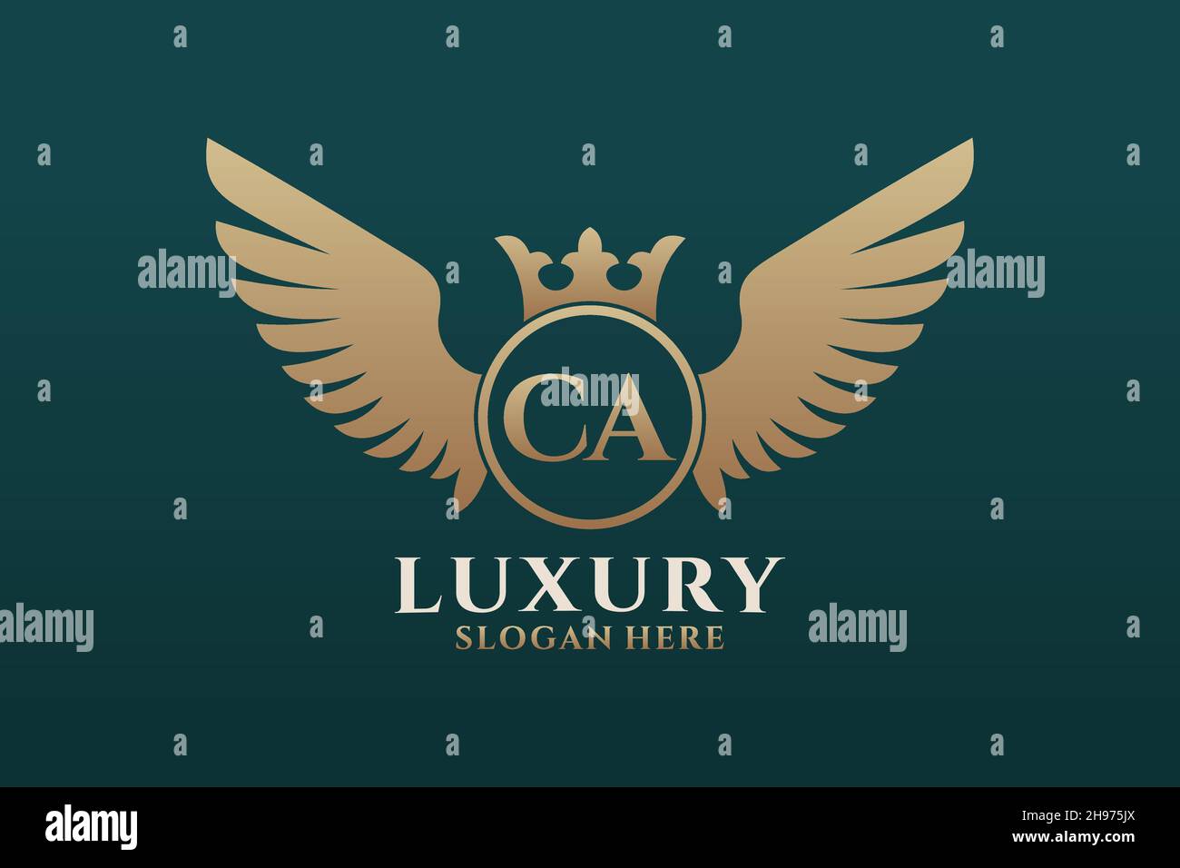 Luxe aile royale lettre CA Crest couleur or logo Vector, logo Victory, logo Crest, logo WiNG, logo Vector . Illustration de Vecteur