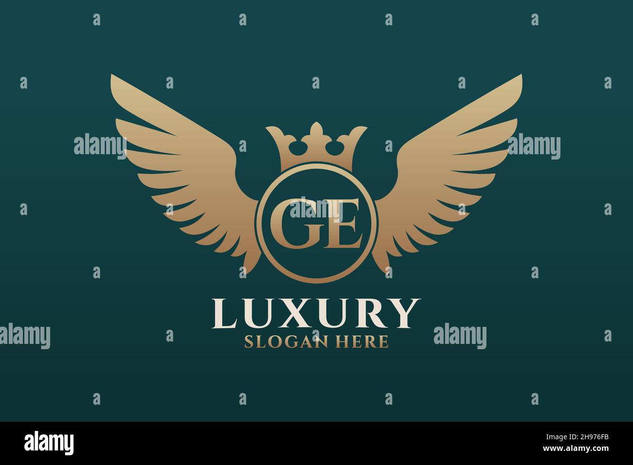 Aile royale de luxe lettre GE Crest couleur or logo vecteur, logo Victory, logo Crest, logo WiNG, logo Vector . Illustration de Vecteur