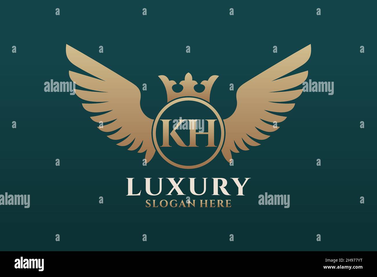 Luxury Royal WiNG lettre KH Crest couleur or logo Vector, logo Victory, logo Crest, logo WiNG, logo Vector . Illustration de Vecteur