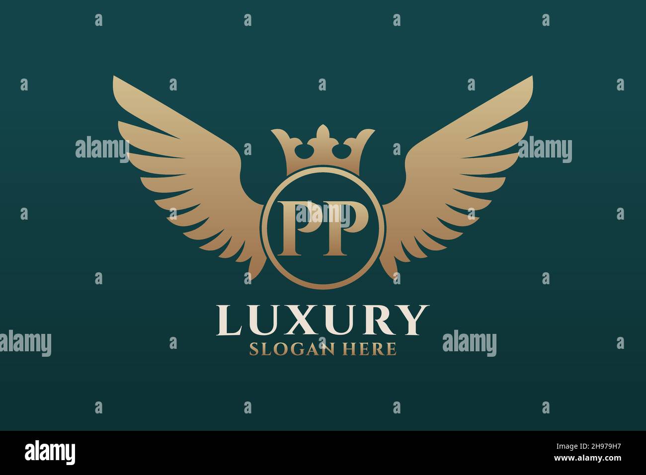 Luxury Royal WiNG lettre PP Crest couleur or logo Vector, logo Victory, logo Crest, logo WiNG, logo Vector . Illustration de Vecteur