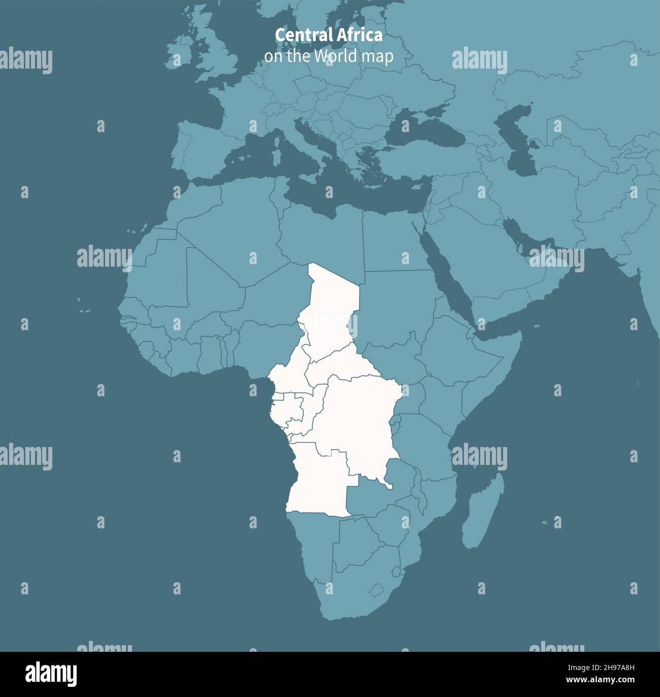 Carte vectorielle de l'afrique centrale. Carte du monde par région. Illustration de Vecteur