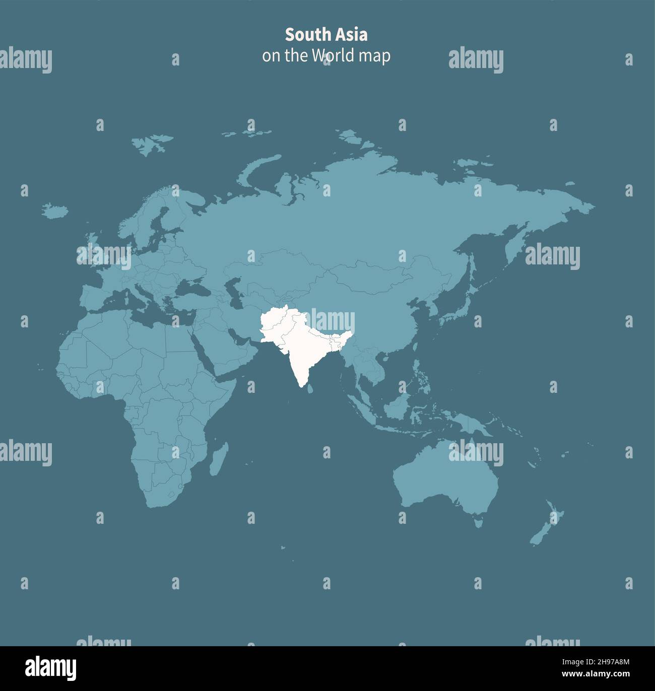 Carte vectorielle de l'asie du Sud. Carte du monde par région. Illustration de Vecteur