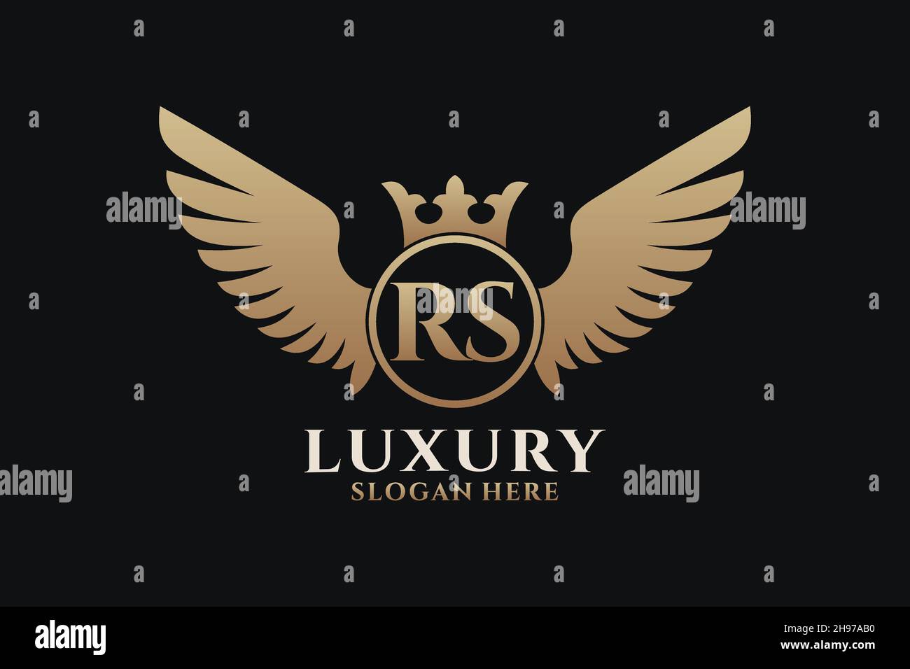 Aile royale de luxe lettre RS Crest couleur or logo Vector, logo Victory, logo Crest, logo WiNG, logo Vector . Illustration de Vecteur