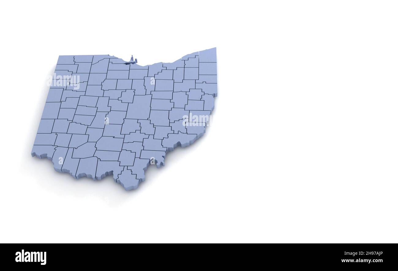 Carte de l'État de l'Ohio 3D.Etat 3D rendu défini aux Etats-Unis. Banque D'Images