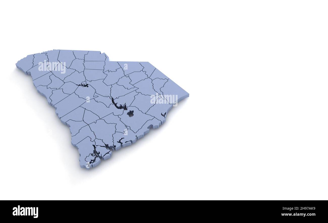 Carte de l'État de Caroline du Sud 3D.Etat 3D rendu défini aux Etats-Unis. Banque D'Images