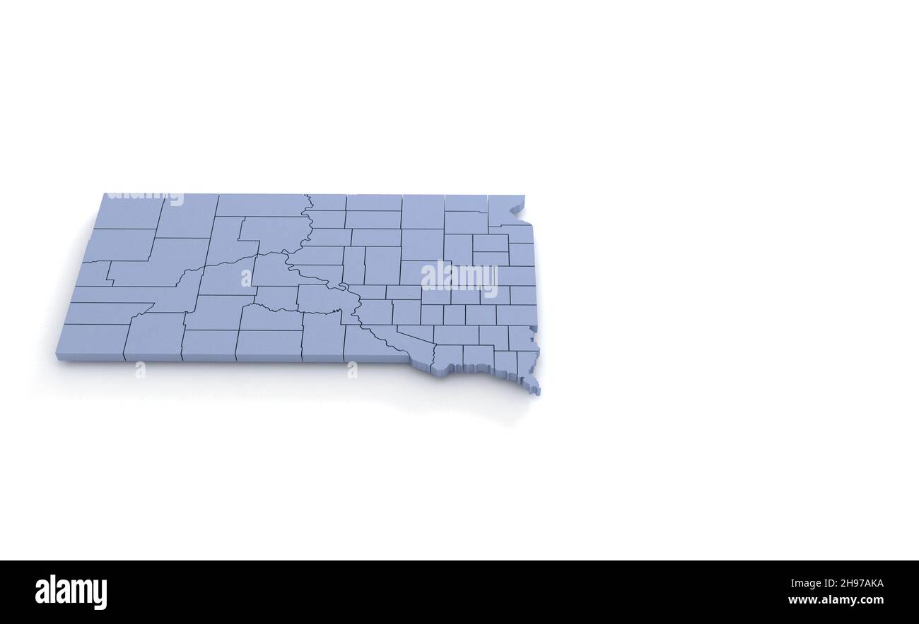 Carte de l'État du Dakota du Sud 3D.Etat 3D rendu défini aux Etats-Unis. Banque D'Images