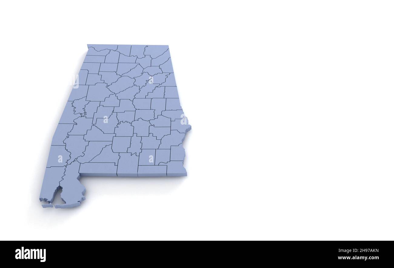 Carte de l'État de l'Alabama 3D.Etat 3D rendu défini aux Etats-Unis. Banque D'Images