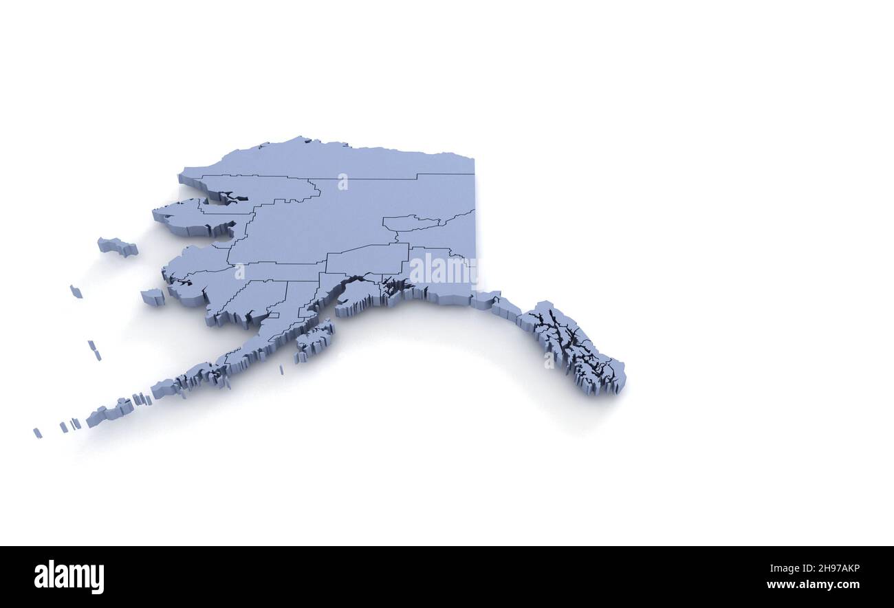 Carte de l'État de l'Alaska 3D.Etat 3D rendu défini aux Etats-Unis. Banque D'Images