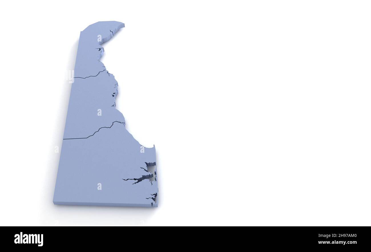 Carte de l'État du Delaware 3D.Etat 3D rendu défini aux Etats-Unis. Banque D'Images