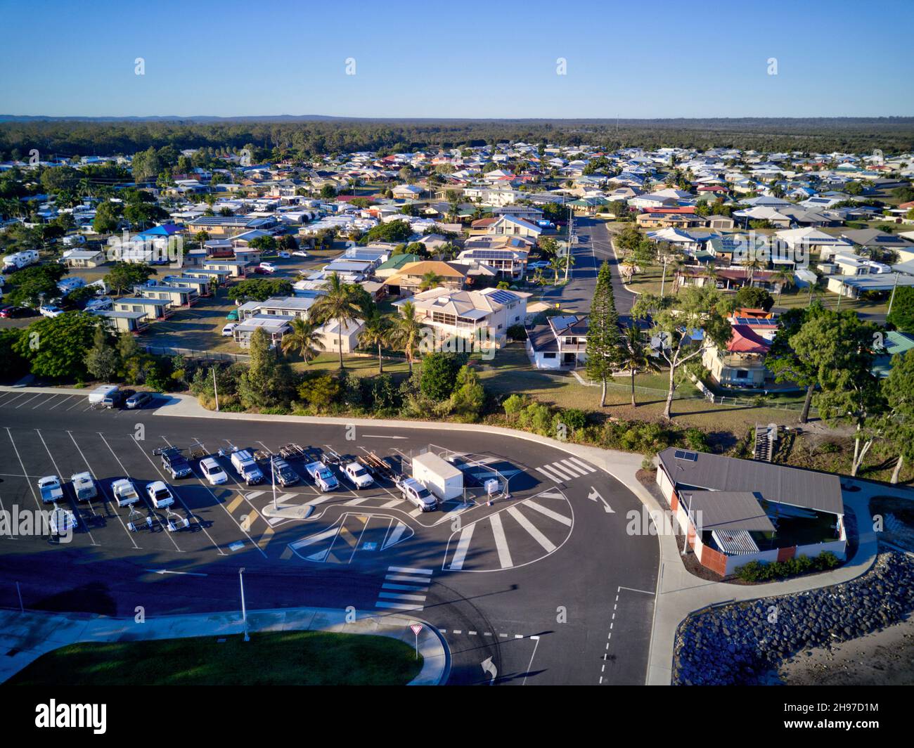 AERIAL of Burrum Heads une ville côtière et une localité de la région de Fraser Coast Queensland Australie Banque D'Images