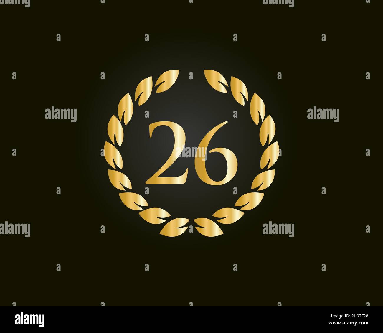 Modèle de logo de la bague du 26e anniversaire.Logo du 26e anniversaire avec anneau d'or isolé sur fond noir, pour anniversaire, anniversaire et compagnie Illustration de Vecteur