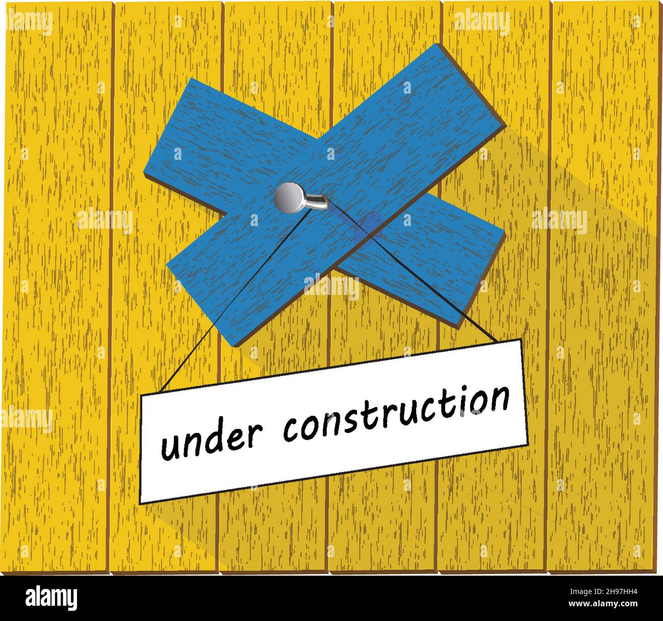 Une clôture en bois vectoriel et un panneau indiquant en construction, isolé sur fond blanc illustration vectorielle Illustration de Vecteur