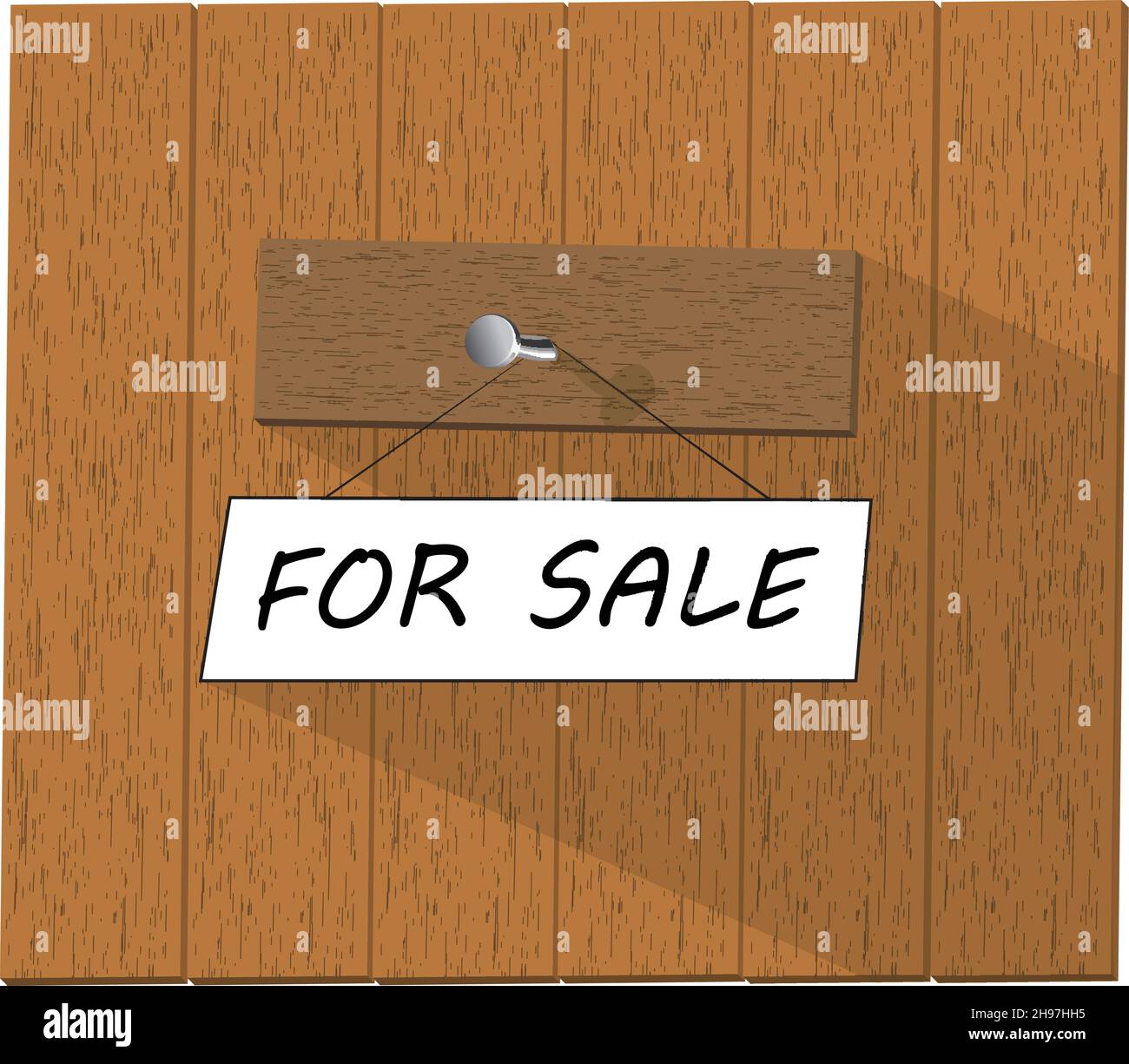 Une clôture en bois vectoriel et un panneau indiquant à la vente, isolé sur fond blanc illustration vectorielle Illustration de Vecteur