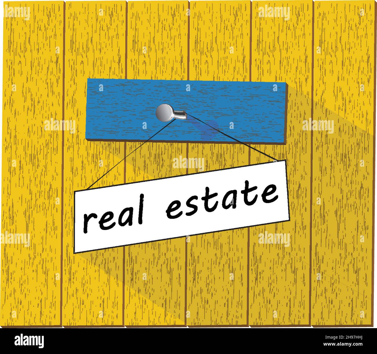 Une clôture en bois vectorisé et un panneau indiquant l'immobilier, isolé sur fond blanc illustration vectorielle Illustration de Vecteur