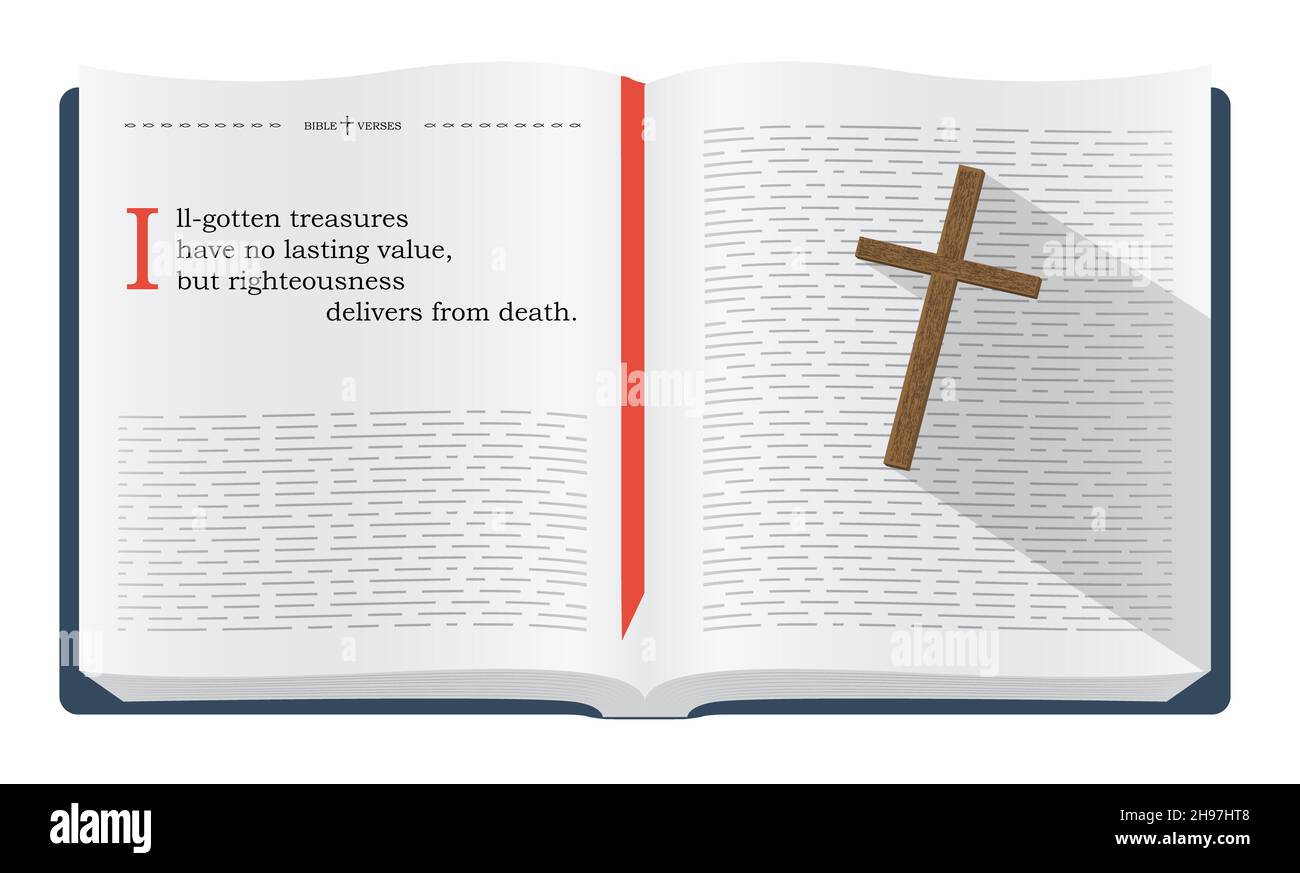 Meilleures citations de la Bible sur les vrais trésors.Paroles chrétiennes pour l'étude de la Bible, illustration des flashcards Banque D'Images