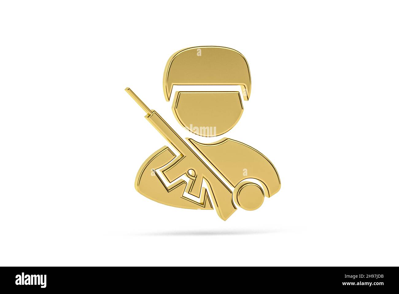 Icône soldat golden 3d isolée sur fond blanc - rendu 3D Banque D'Images