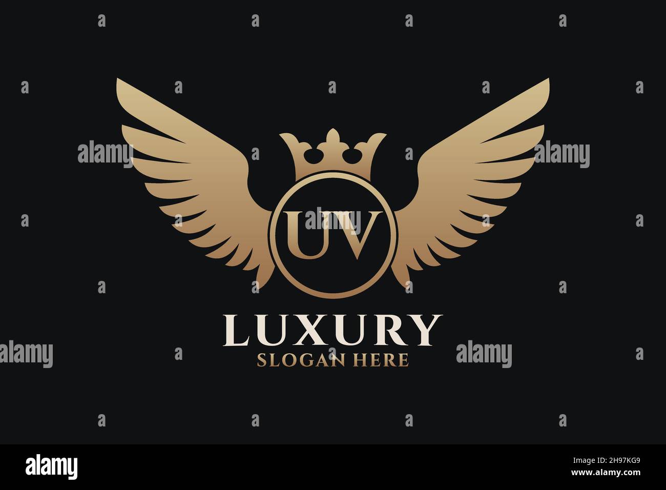 Aile royale de luxe lettre UV Crest couleur or logo Vector, logo Victory, logo Crest, logo WiNG, logo Vector . Illustration de Vecteur