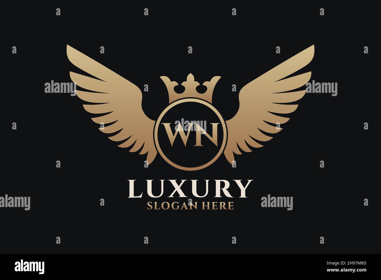 Luxe aile royale lettre WN Crest couleur or logo Vector, logo Victory, logo Crest, logo WiNG, logo Vector . Illustration de Vecteur