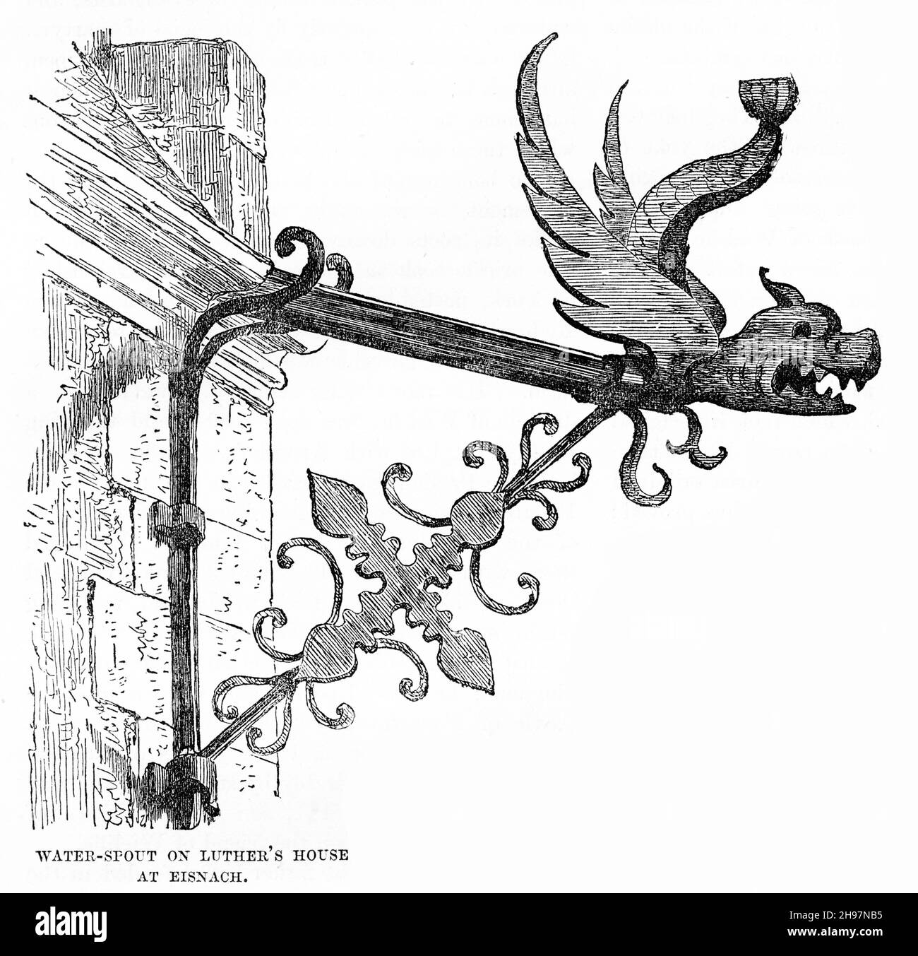 Gravure de la sortie d'eau sur la maison de Martin Luther.Illustration de 'l'histoire du protestantisme' par James Aitken Wylie (1808-1890), pub.1878 Banque D'Images
