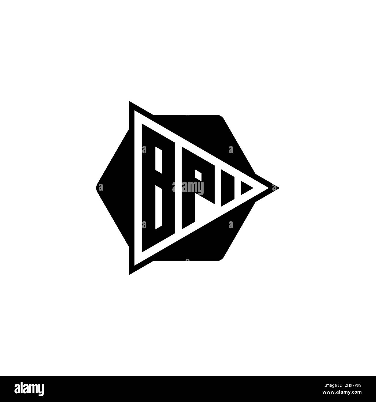 BP Monogram logo lettre avec triangle de jeu bouton forme hexagonale arrondie.Triangle cercle monogramme logo, triangle bouclier logo lettre. Illustration de Vecteur