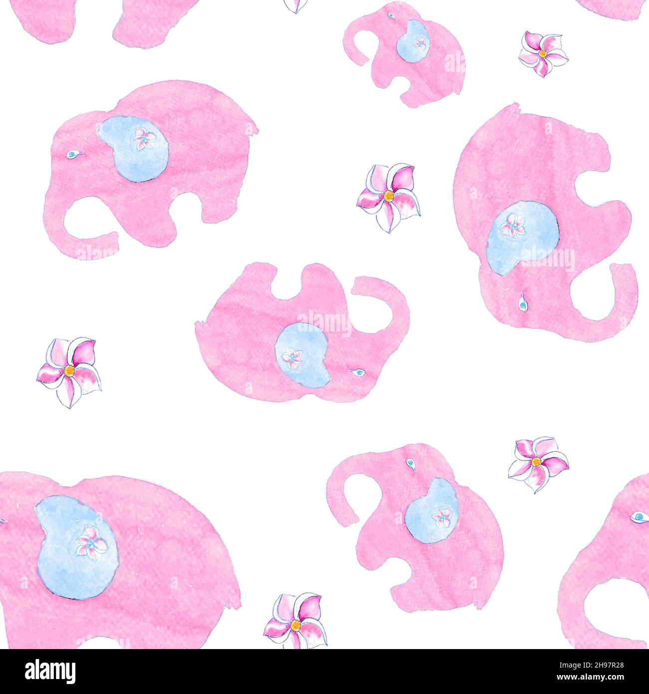 Joli éléphant dessin animé bébé sans couture motif aquarelle image Banque D'Images