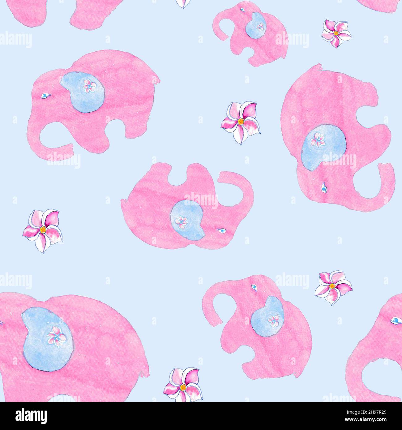 Joli éléphant dessin animé bébé sans couture motif aquarelle image Banque D'Images