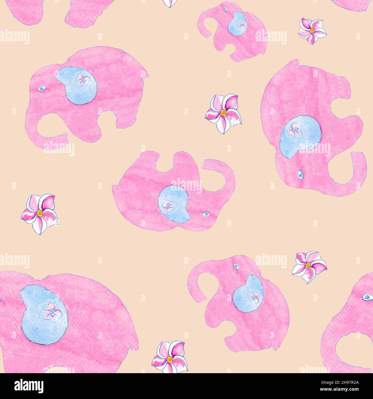 Joli éléphant dessin animé bébé sans couture motif aquarelle image Banque D'Images