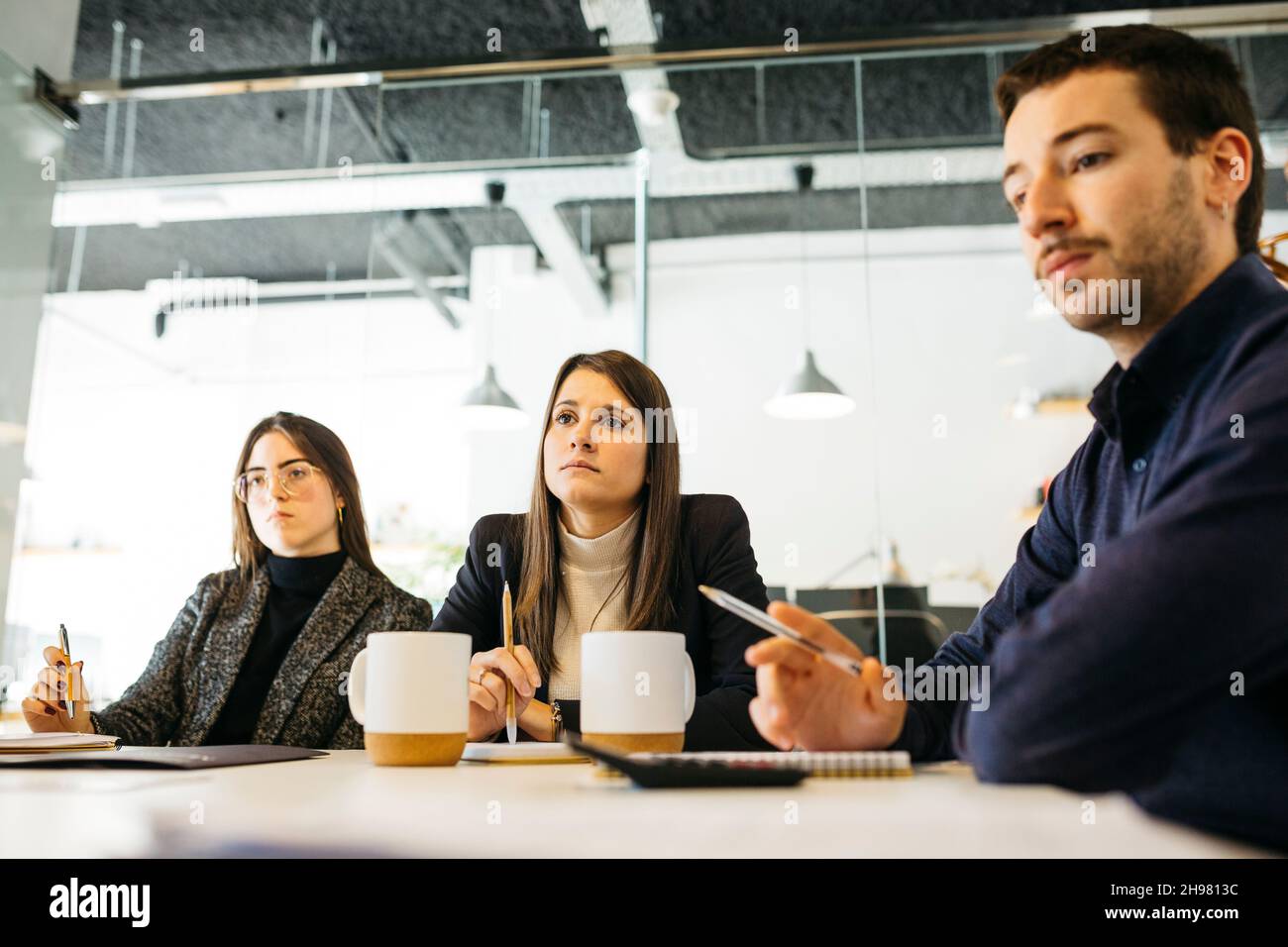 Les professionnels discutent dans la salle du conseil d'administration au bureau Banque D'Images