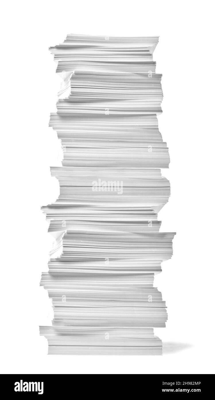gros plan d'une pile de papier sur fond blanc Banque D'Images gros plan d'une pile de papier sur fond blanc Banque D'Images
