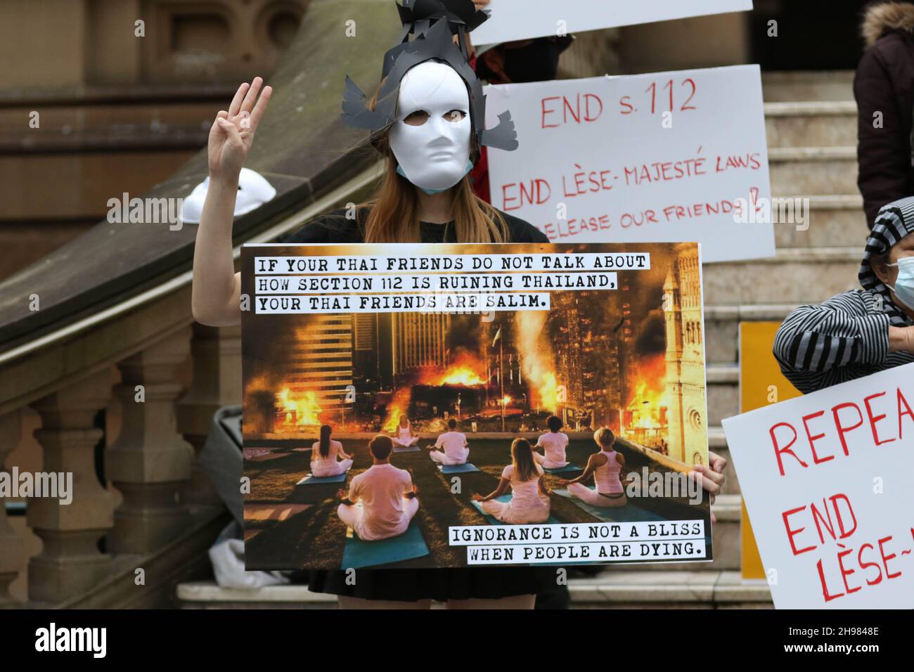 Sydney, Australie.5 décembre 2021.Les thaïlandais ont protesté devant l'hôtel de ville de Sydney contre les lois de la Lese-majeste.Credit: Richard Milnes/Alamy Live News Banque D'Images