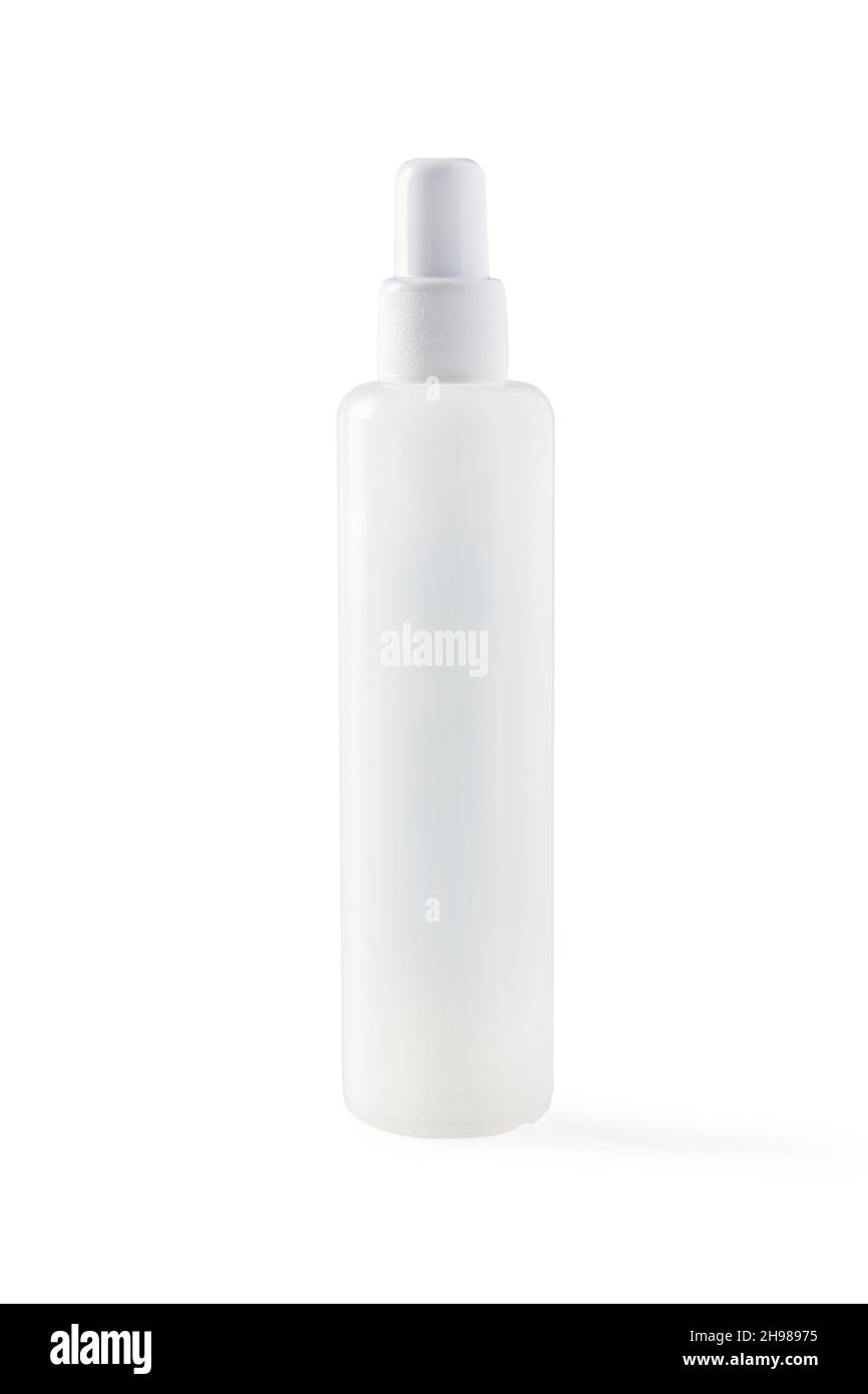 Flacon en plastique blanc fermé isolé sur blanc Banque D'Images