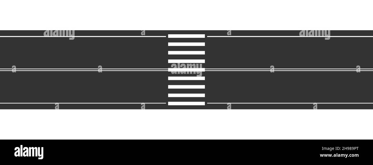 Vider la voie droite avec le marquage de passage de côté.Vue de dessus de l'antenne.Modèle horizontal de chaussée sans couture isolé sur fond blanc.Élément transport du plan de la ville.Illustration vectorielle plate. Illustration de Vecteur