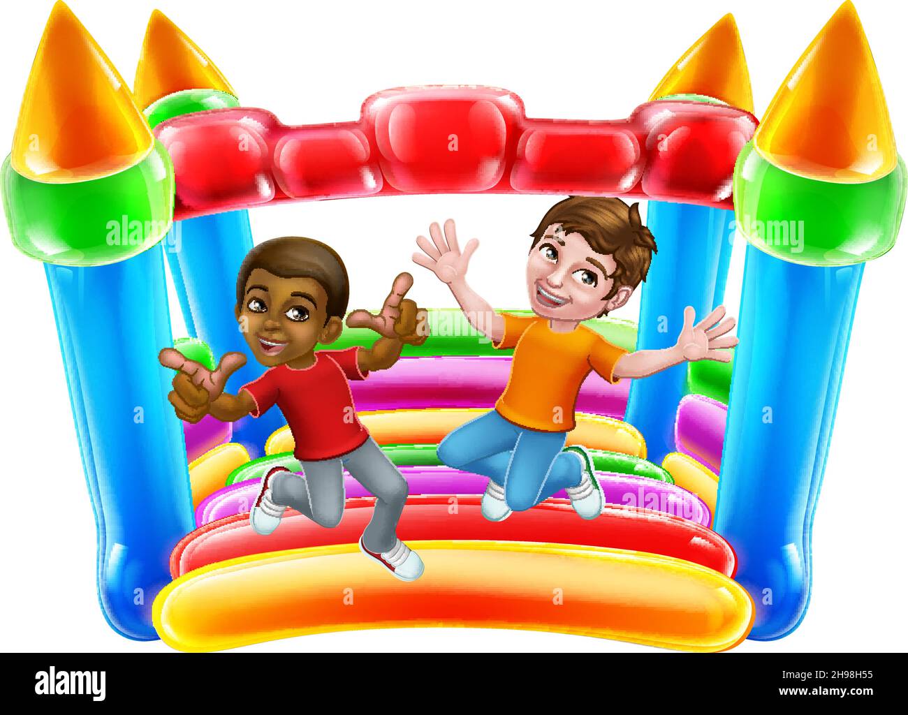 Bouncy House Castle Jumping Boys dessin animé pour enfants Illustration de Vecteur