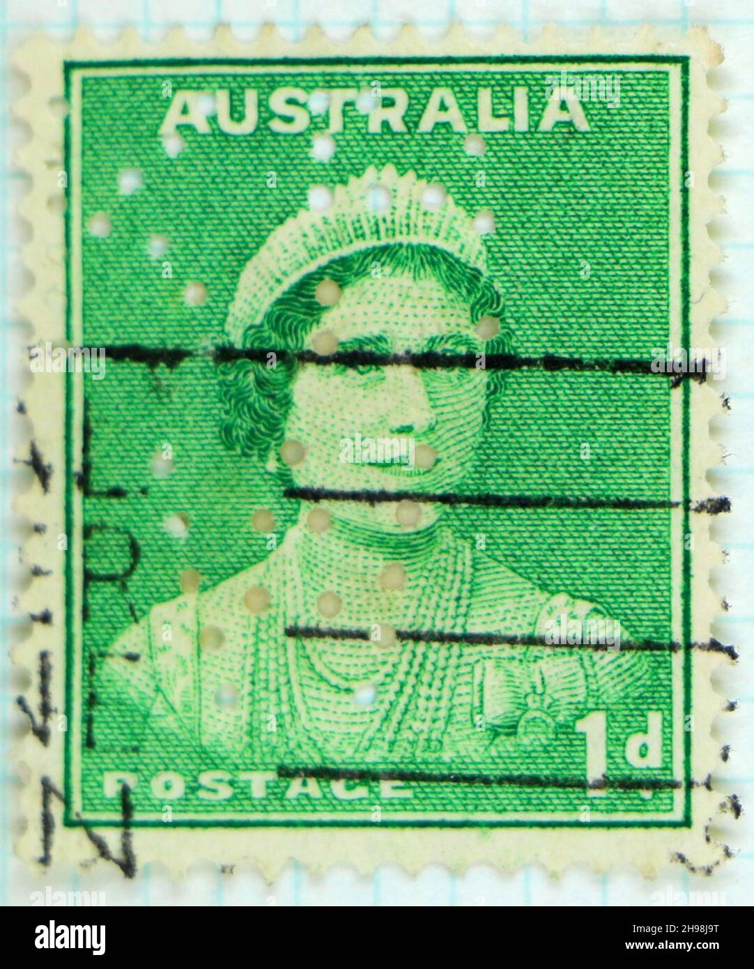 Photo d'un timbre-poste australien de 1d avec la reine Elizabeth la reine mère Banque D'Images