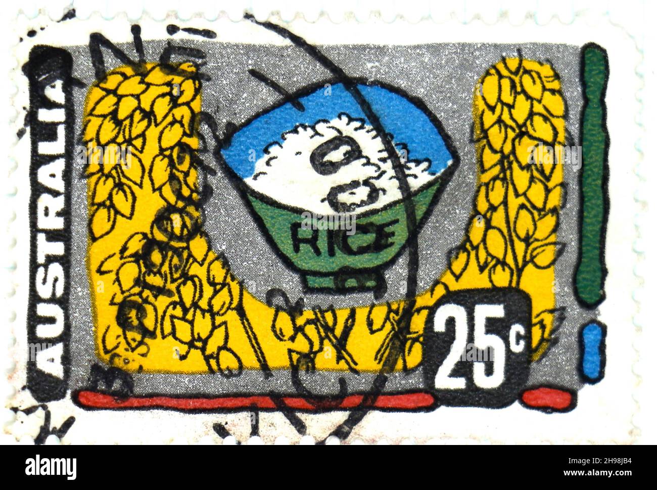 Photo d'un timbre-poste australien de 25c avec illustration d'un bol de riz Banque D'Images