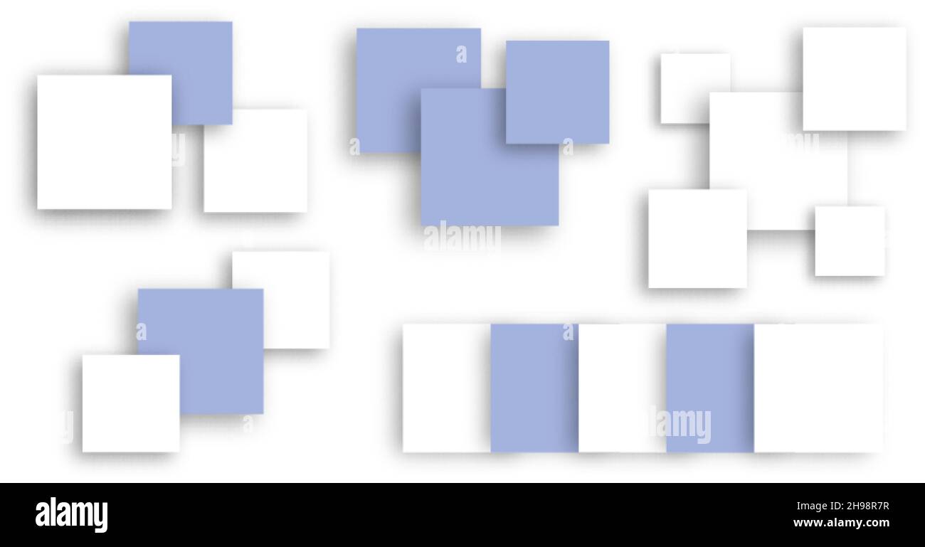 Composition carrée abstraite.Bannières vides bleu marine et blanc.Modèle d'affiches murales modernes vierges colorées.Maquette de présentation vierge isolée Illustration de Vecteur