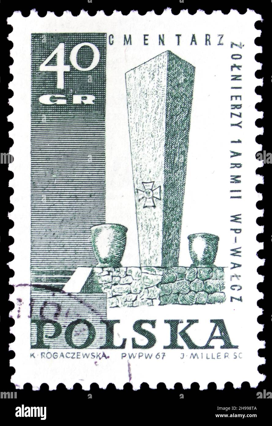 MOSCOU, RUSSIE - 7 NOVEMBRE 2021: Timbre-poste imprimé en Pologne montre Monument à Walcz, lutte et martyre du peuple polonais, série 1939-45 Banque D'Images