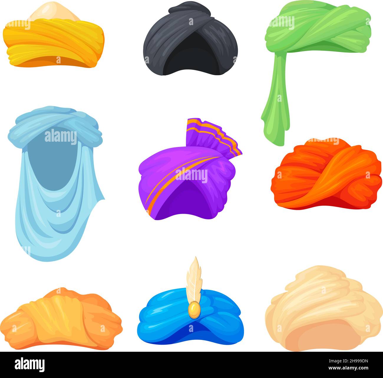 Set de turban arabe.Chapeaux traditionnels indiens, vêtements culturels indiens, coiffures sikhs, headaddress des cultures orientales, vêtements arabes ethniques,illustration vectorielle nette et isolée Illustration de Vecteur