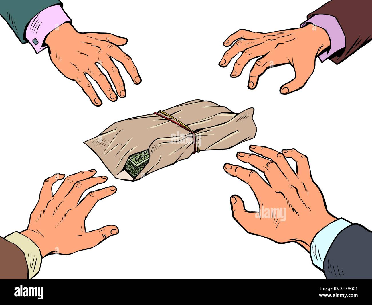 les mains pour obtenir de l'argent, des conflits de profit, le vol et la corruption Illustration de Vecteur