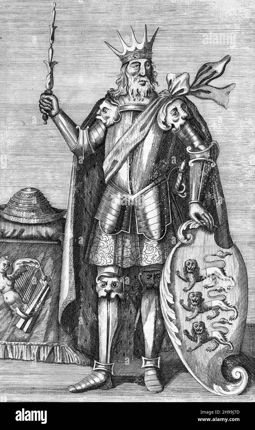 Roi Brian, Brian Boru, illustration du dix-huitième siècle de Brian Bóruma mac Cennétig (941 – 1014) Roi irlandais qui a mis fin à la domination du haut royauté d'Irlande par les Uí Néill et probablement mis fin à l'invasion/domination Viking de l'Irlande. Banque D'Images
