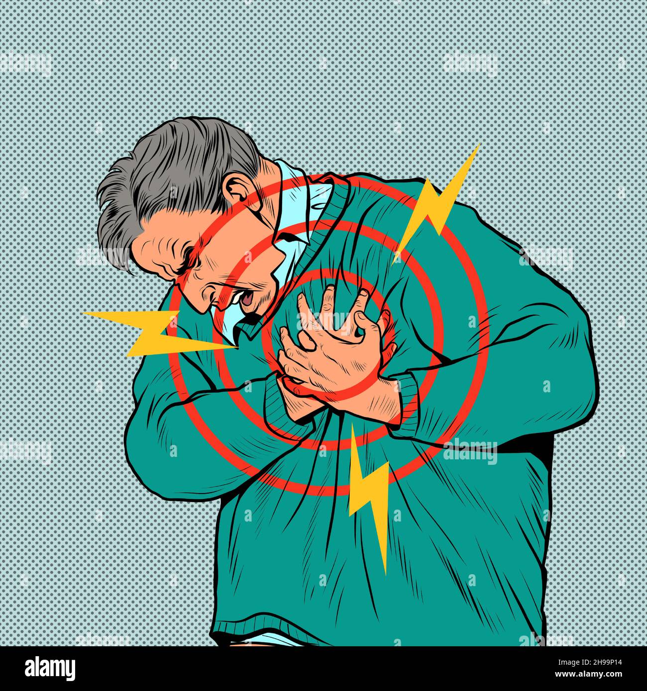 un homme âgé douleur cardiaque, infarctus du myocarde crise hypertensive d'arythmie et d'autres maladies de cardiologie Illustration de Vecteur