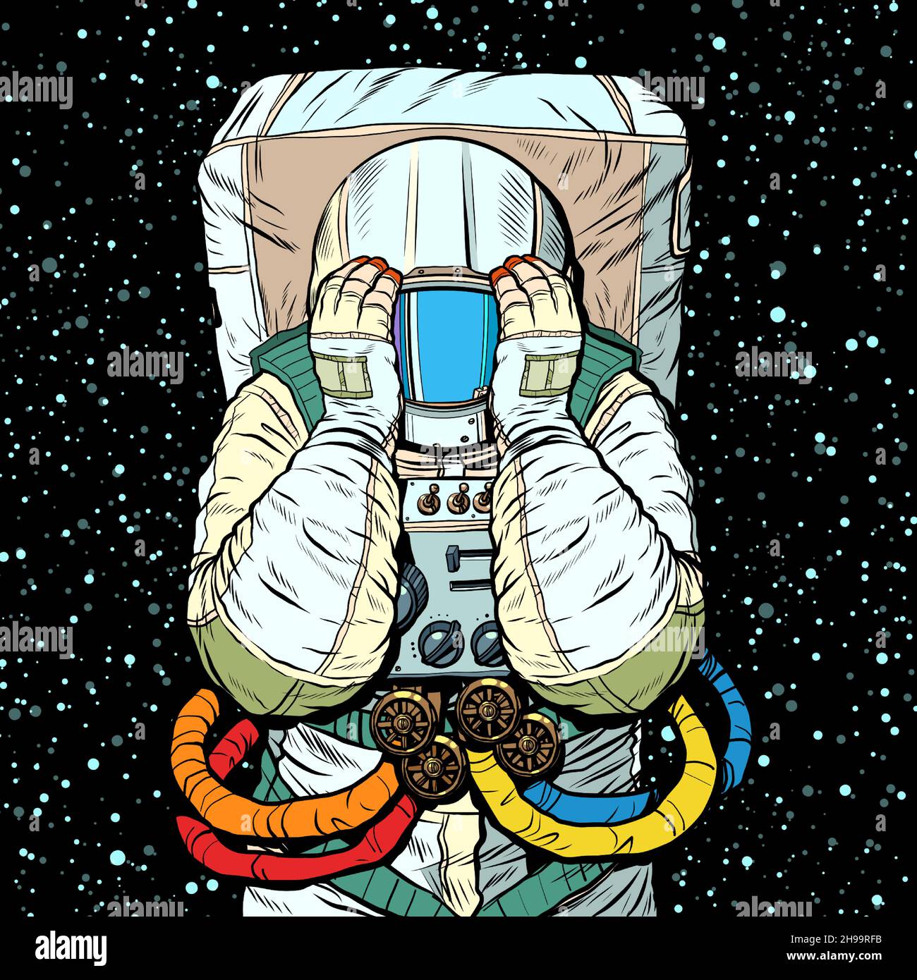 Un astronaute a un mal de tête.Migraine stress maladies cérébrales, médecine et santé Illustration de Vecteur